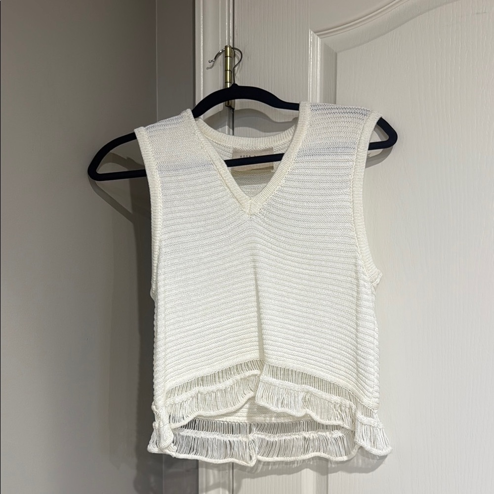 Moon River Cream Ribbed Asymmetrical Tank Top
